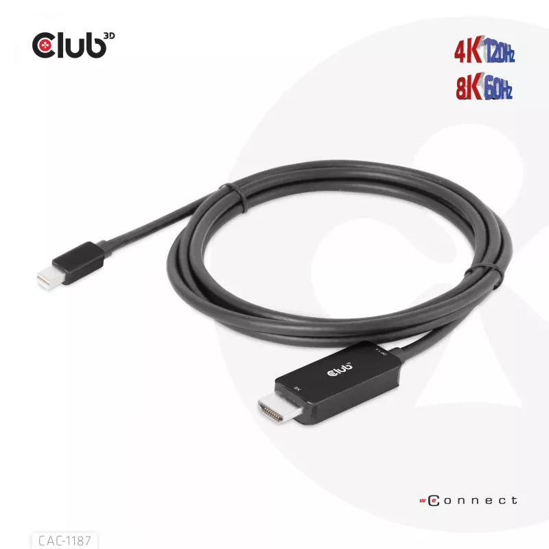 CLUB3D cabo MiniDisplayPort 1.4 para HDMI 4K120Hz ou 8K60Hz HDR10+ M/M 1,8m / 6ft