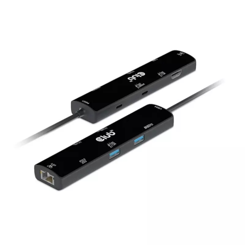 CLUB3D USB4™ Gen3x2 Type-C, hub 6-em-1 com HDMI™ 8K60Hz ou 4K120Hz, 2xUSB Type-A(10G), Ethernet RJ45(2.5G) e 2xUSB Type-C, 1x Data(10G) e 1xPD3.0 carregamento 100 W