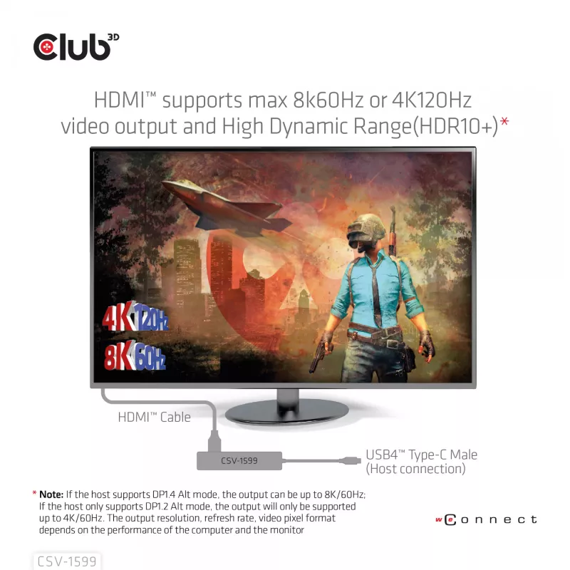 CLUB3D USB4™ Gen3x2 Type-C, hub 6-em-1 com HDMI™ 8K60Hz ou 4K120Hz, 2xUSB Type-A(10G), Ethernet RJ45(2.5G) e 2xUSB Type-C, 1x Data(10G) e 1xPD3.0 carregamento 100 W