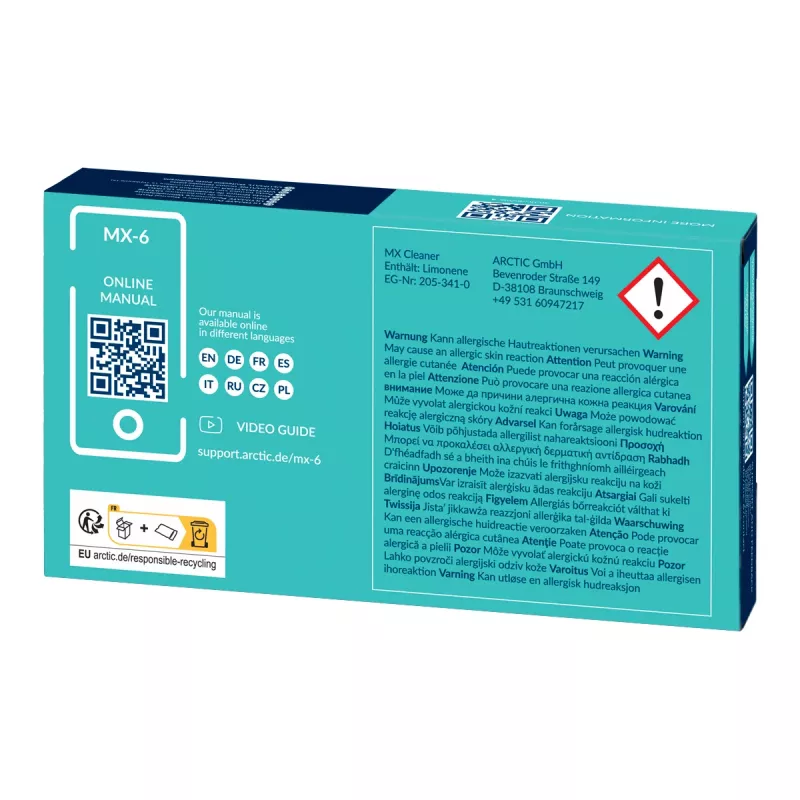 Pasta térmica ARCTIC MX-6 ULTIMATE Performance + MX Cleaner, cinzento, 4 g, 1 peça, 66 mm, 120 mm