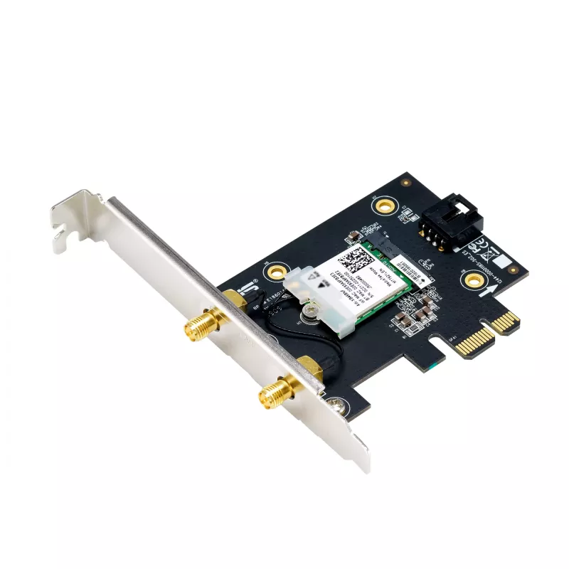 Placa de rede interna ASUS PCE-AXE5400 – PCIe, Wi-Fi 6E Tri-Band (2,4/5/6 GHz), 2402 Mbit/s, Bluetooth 5.2