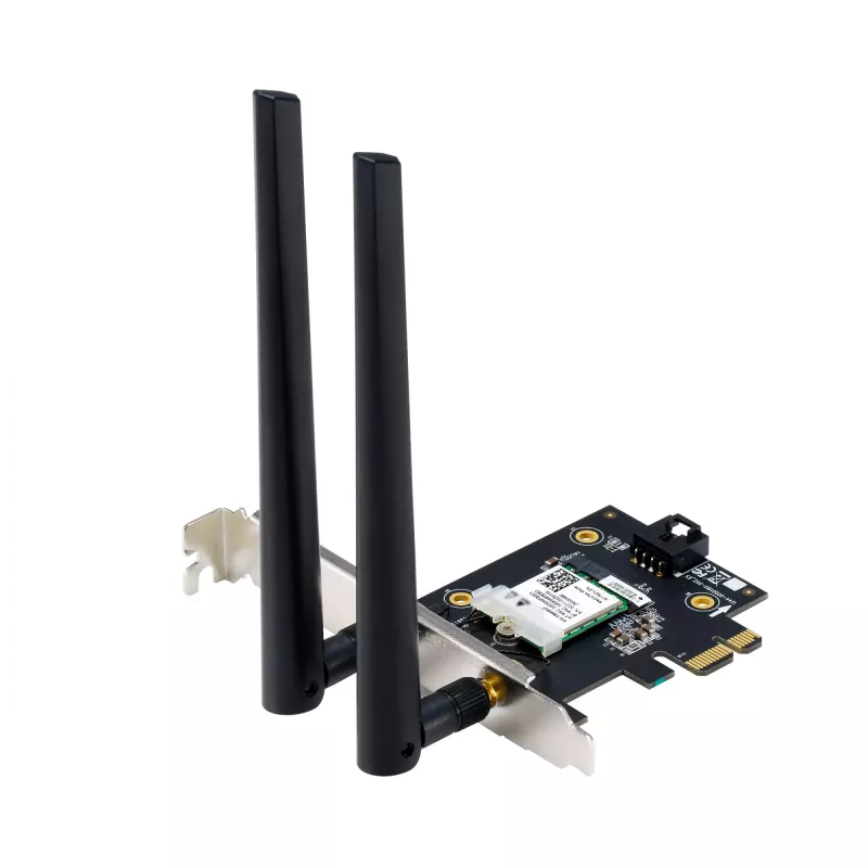 Placa de rede interna ASUS PCE-AXE5400 – PCIe, Wi-Fi 6E Tri-Band (2,4/5/6 GHz), 2402 Mbit/s, Bluetooth 5.2