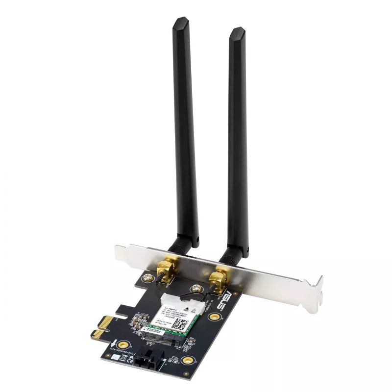 Placa de rede interna ASUS PCE-AXE5400 – PCIe, Wi-Fi 6E Tri-Band (2,4/5/6 GHz), 2402 Mbit/s, Bluetooth 5.2