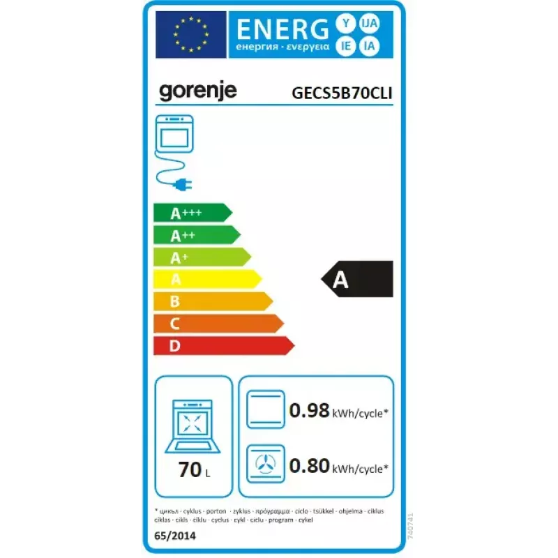 Fogão independente Gorenje GECS5B70CLI, placa vitrocerâmica elétrica 4 zonas, forno 70 L, marfim, 500 mm de largura
