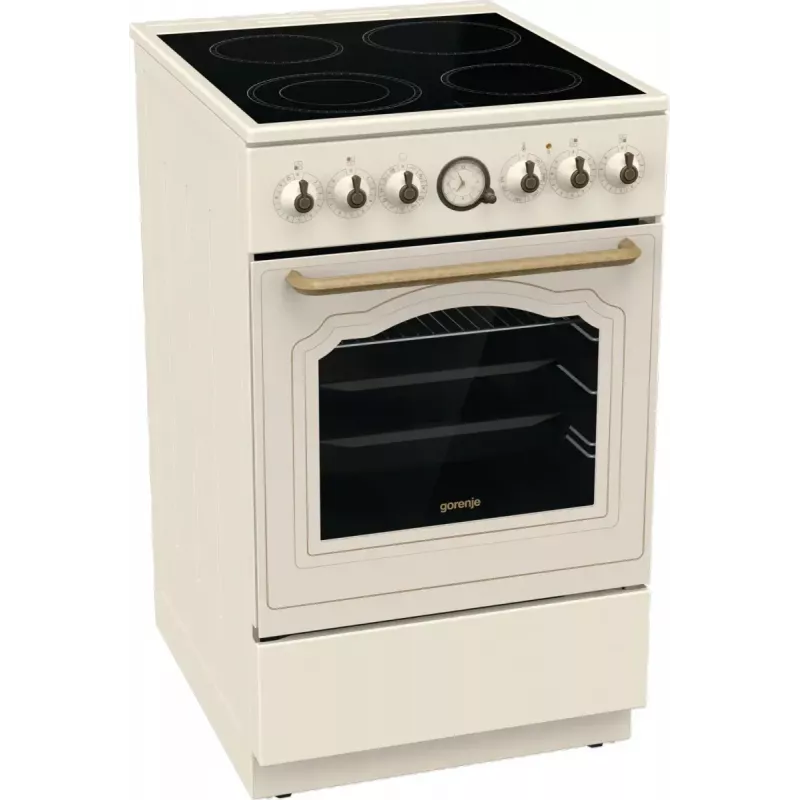 Fogão independente Gorenje GECS5B70CLI, placa vitrocerâmica elétrica 4 zonas, forno 70 L, marfim, 500 mm de largura