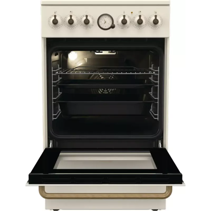 Fogão independente Gorenje GECS5B70CLI, placa vitrocerâmica elétrica 4 zonas, forno 70 L, marfim, 500 mm de largura