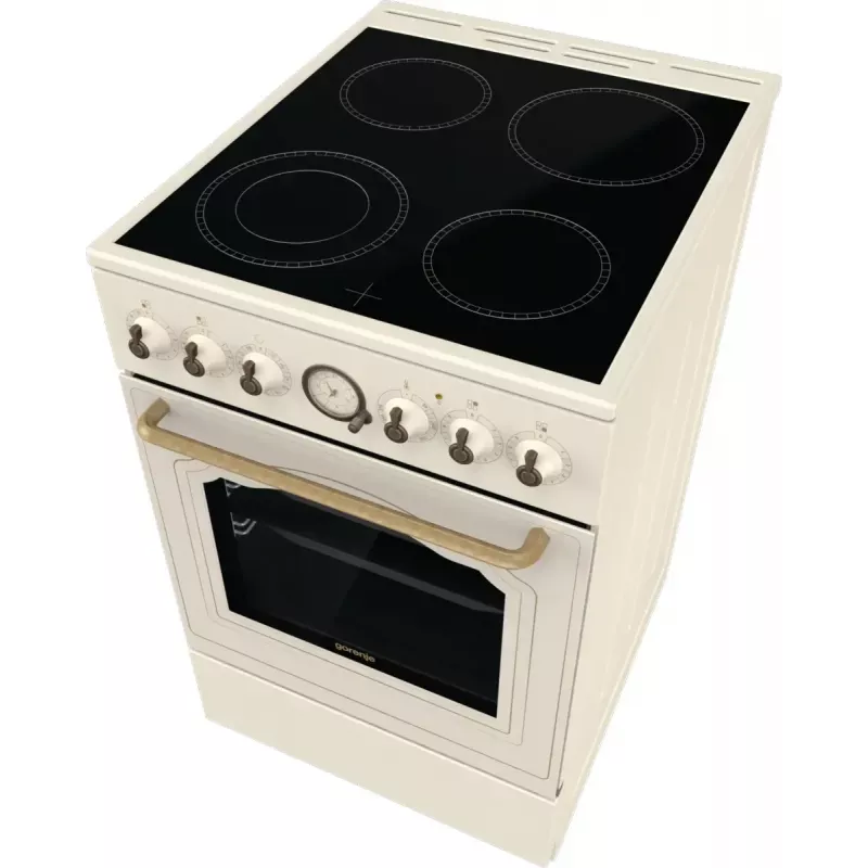 Fogão independente Gorenje GECS5B70CLI, placa vitrocerâmica elétrica 4 zonas, forno 70 L, marfim, 500 mm de largura