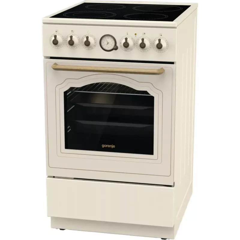 Fogão independente Gorenje GECS5B70CLI, placa vitrocerâmica elétrica 4 zonas, forno 70 L, marfim, 500 mm de largura