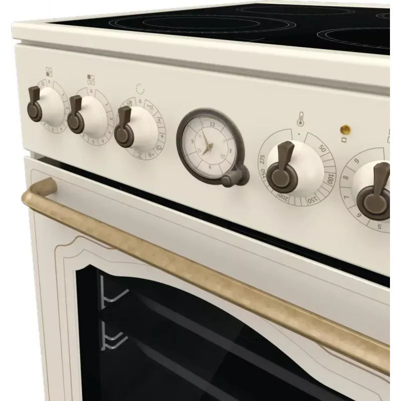 Fogão independente Gorenje GECS5B70CLI, placa vitrocerâmica elétrica 4 zonas, forno 70 L, marfim, 500 mm de largura