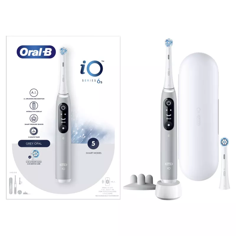 Escova de dentes elétrica vibratória Oral-B iO 6S para adultos cinzenta, branca