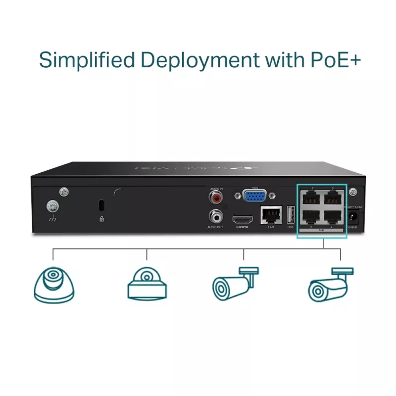 Gravador de vídeo em rede TP-Link VIGI 4 canais PoE+