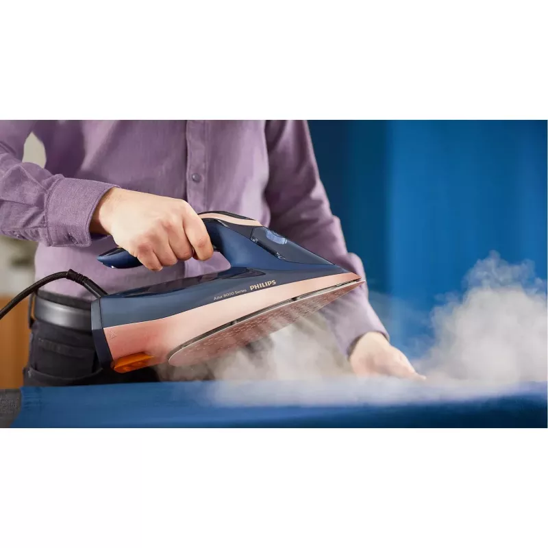 Ferro de engomar a vapor Philips Azur 8000 Series DST8050/20 — 3000 W, 0,35 L, base SteamGlide Elite, 85 g/min vapor contínuo, 260 g/min boost