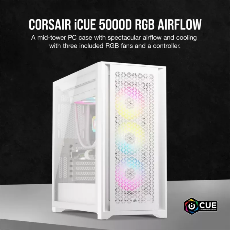 Caixa para PC Corsair iCUE 5000D RGB Airflow Midi-Tower branca