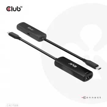 Adaptador ativo CLUB3D USB Gen2 Type-C para HDMI™ 8K60Hz ou 4K120Hz HDR10+ com DSC1.2 com Power Delivery 3.0 macho/fêmea