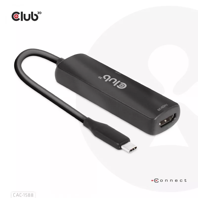 Adaptador ativo CLUB3D USB Gen2 Type-C para HDMI™ 8K60Hz ou 4K120Hz HDR10+ com DSC1.2 com Power Delivery 3.0 macho/fêmea