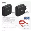 Carregador de viagem CLUB3D 100 Watt tecnologia GaN, certificado USB-IF TID, porta única USB Type-C, suporte Power Delivery(PD) 3.0