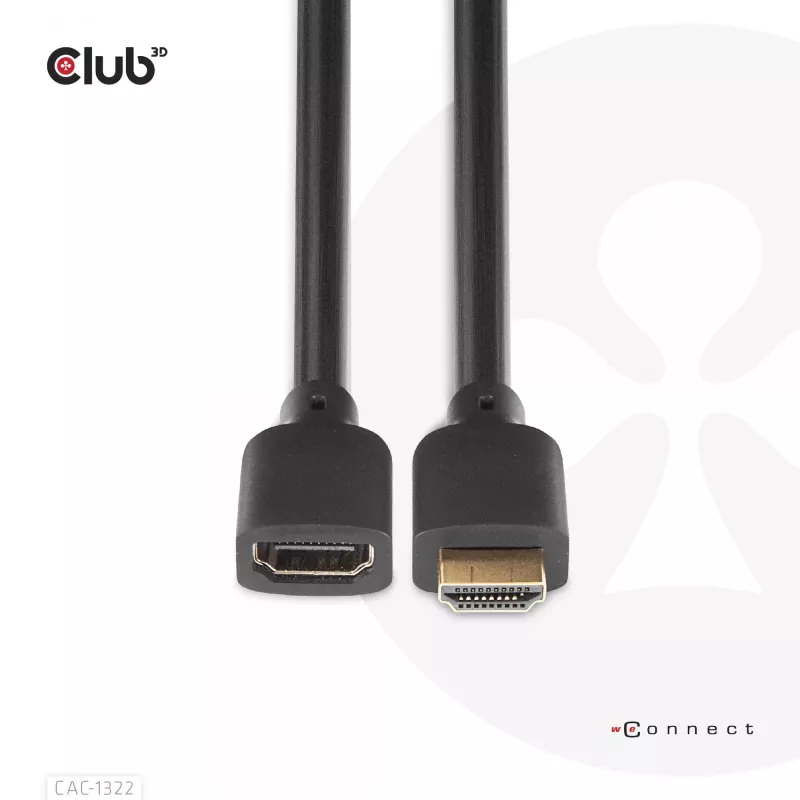 Club 3D CAC-1322 cabo de extensão Ultra High Speed HDMI 2.1, 4K, macho/fêmea, 1 m, preto