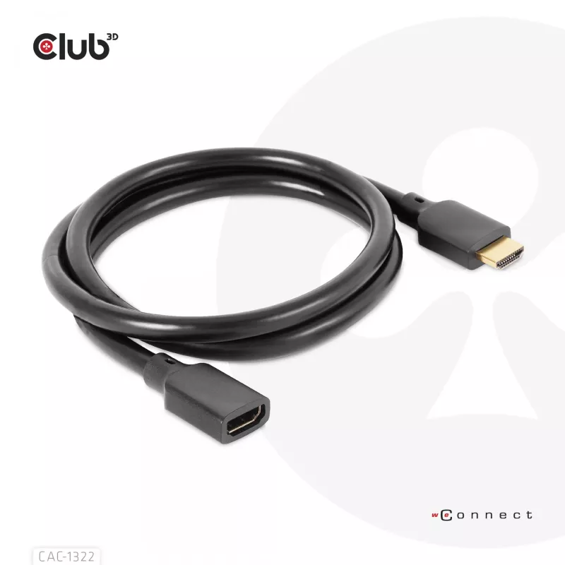Club 3D CAC-1322 cabo de extensão Ultra High Speed HDMI 2.1, 4K, macho/fêmea, 1 m, preto