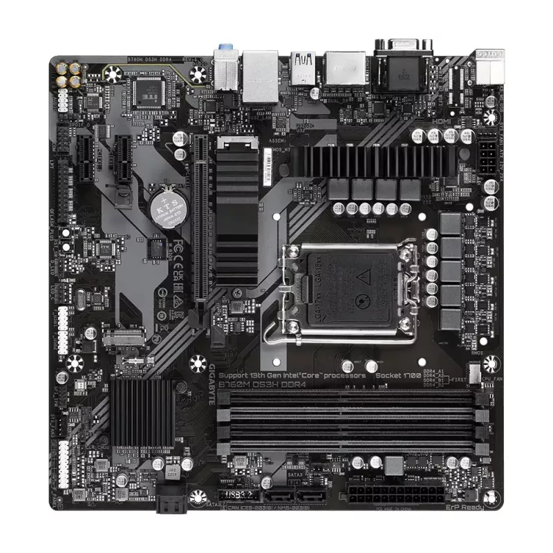 Placa-mãe GIGABYTE B760M DS3H DDR4 Micro ATX, Intel LGA 1700, 4x DIMM, 128GB, 2.5Gb LAN, 2x M.2, HDMI+DP
