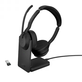 Jabra Evolve2 55 - Link380a UC Stereo (incl. base de apoio), sem fios, escritório/callcenter, 20 - 20000 Hz, 130 g, headset, preto