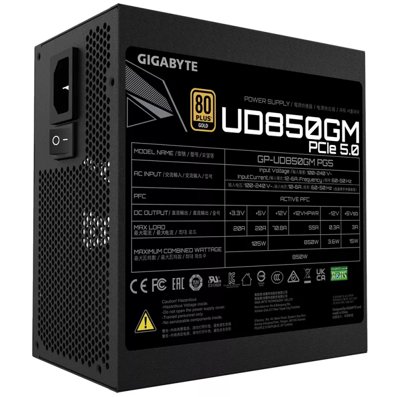 Fonte de alimentação GIGABYTE GP-UD850GM PG5 850 W 20+4 pin ATX ATX preta