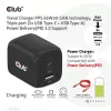 Carregador de viagem CLUB3D PPS 65Watt tecnologia GAN, ligação tripla (2x USB Type-C + USB Type-A) suporte Power Delivery (PD) 3.0