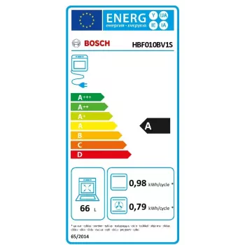 Forno elétrico de encastrar Bosch Série 2 HBF010BV1S — 66 L, botões rotativos, lâmpada halogénea, classe A, branco