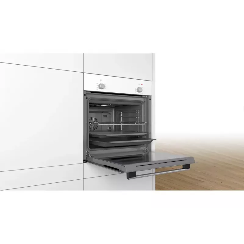 Forno elétrico de encastrar Bosch Série 2 HBF010BV1S — 66 L, botões rotativos, lâmpada halogénea, classe A, branco