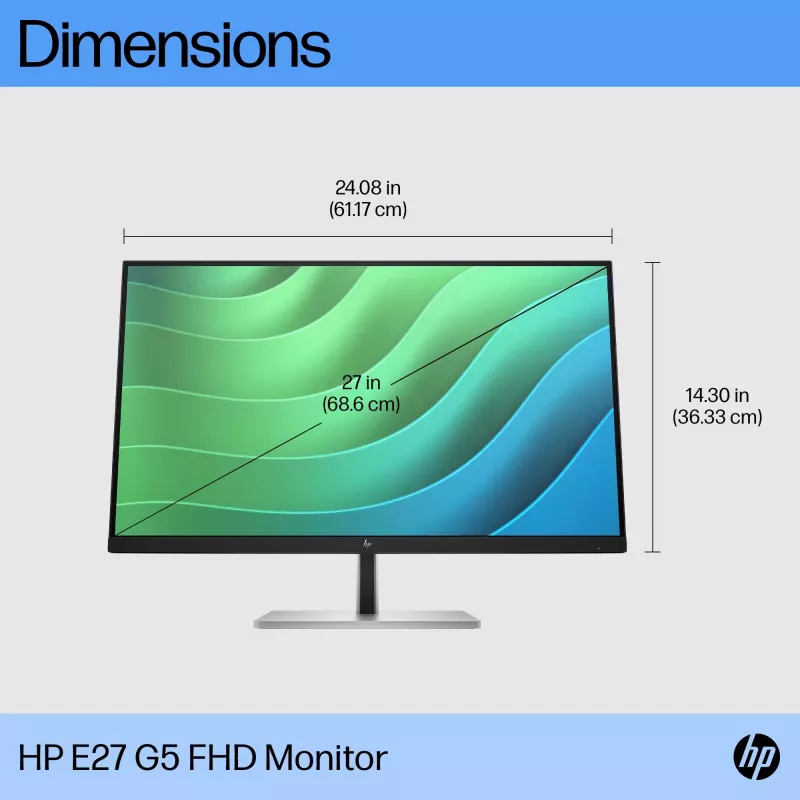 Monitor HP E27 G5 FHD, 68,6 cm (27 polegadas), 1920 x 1080 píxeis, Full HD, LCD, 5 ms, preto