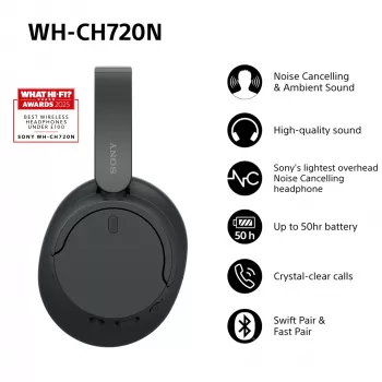 Sony WH-CH720N Auscultadores sem fios com cancelamento de ruído, preto (WHCH720NB.CE7)
