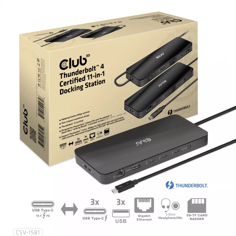 Docking station CLUB3D Thunderbolt 4 Certificada 11-em-1 140W