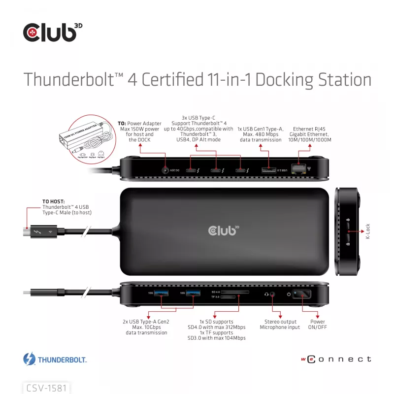 Docking station CLUB3D Thunderbolt 4 Certificada 11-em-1 140W