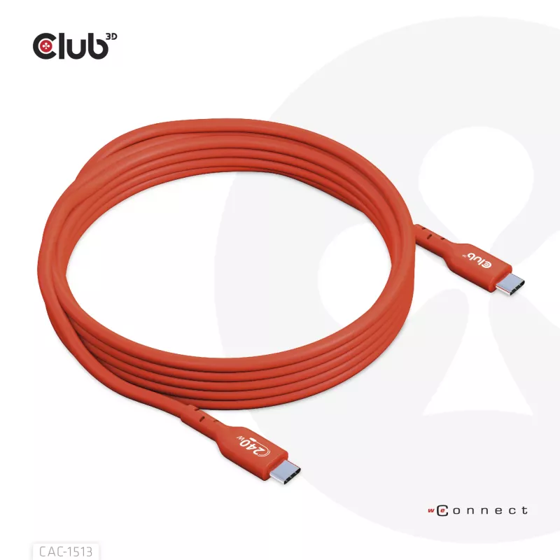 Cabo de dados bidirecional CLUB3D USB2 Type-C certificado USB-IF 480Mb, PD 240W(48V/5A) EPR M/M 3m / 9.84 ft