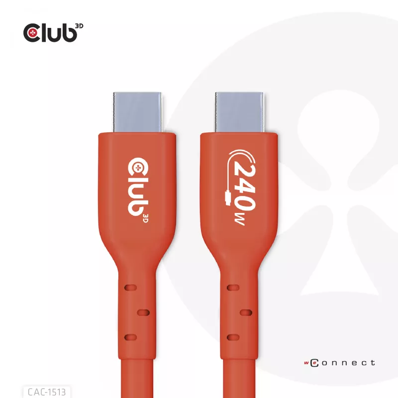 Cabo de dados bidirecional CLUB3D USB2 Type-C certificado USB-IF 480Mb, PD 240W(48V/5A) EPR M/M 3m / 9.84 ft