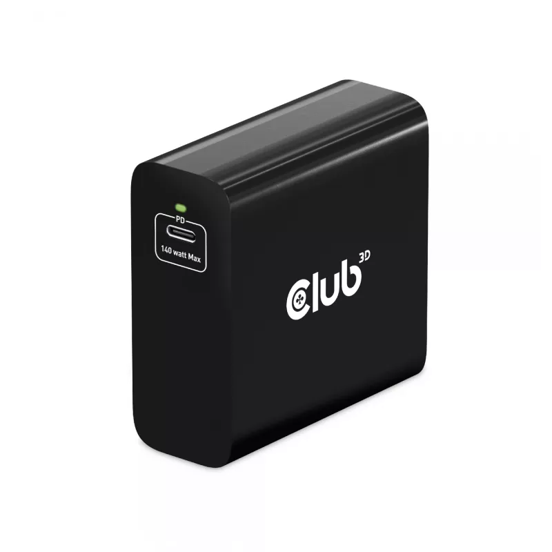 Carregador de viagem CLUB3D 140 Watt Tecnologia GaN, porta única USB Type-C, suporte Power Delivery (PD) 3.1
