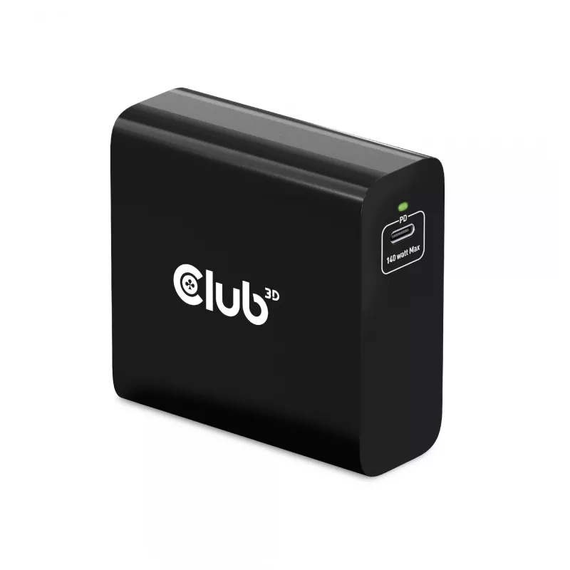 Carregador de viagem CLUB3D 140 Watt Tecnologia GaN, porta única USB Type-C, suporte Power Delivery (PD) 3.1