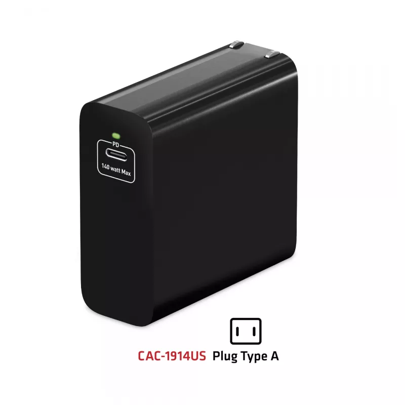 Carregador de viagem CLUB3D 140 Watt Tecnologia GaN, porta única USB Type-C, suporte Power Delivery (PD) 3.1