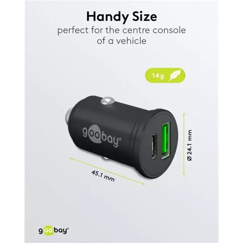 Carregador rápido de automóvel Goobay Dual-USB USB-C PD 45W Preto