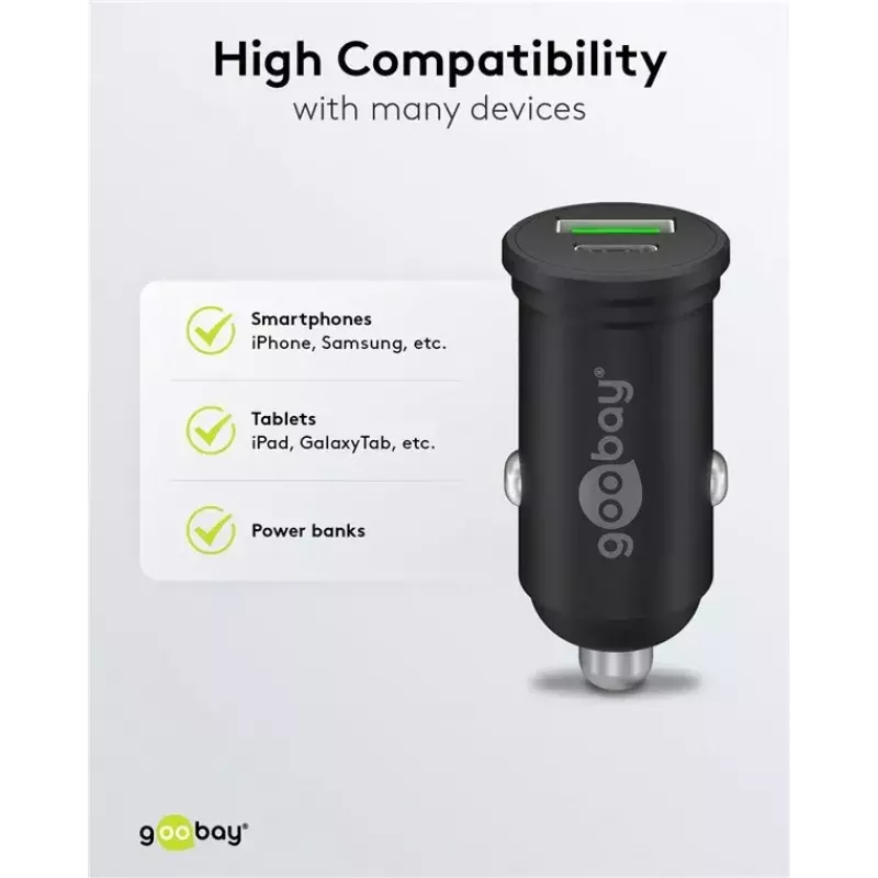 Carregador rápido de automóvel Goobay Dual-USB USB-C PD 45W Preto