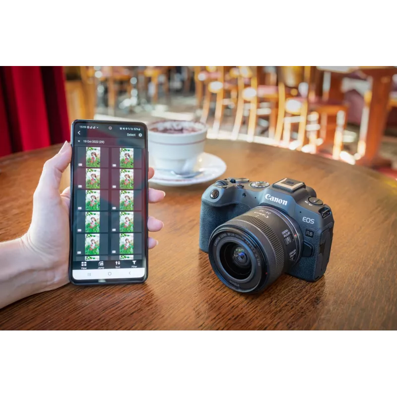 Canon EOS R8 + RF 24-50mm F4.5-6.3 IS STM Kit, 24.2 MP, 6000 x 4000 Pixel, CMOS, 4K Ultra HD, Ecrã tátil, Preto