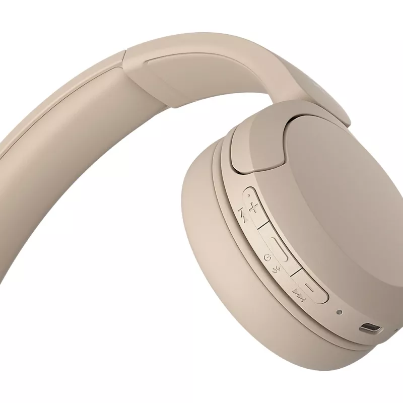 Auscultadores Sony WH-CH520 sem fios com arco para chamadas/música USB Type-C Bluetooth base de carregamento creme