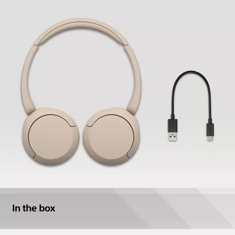 Auscultadores Sony WH-CH520 sem fios com arco para chamadas/música USB Type-C Bluetooth base de carregamento creme
