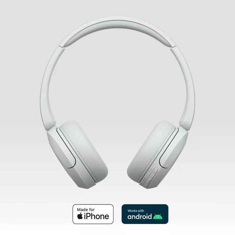 Auscultadores Sony WH-CH520 sem fios on-ear, Bluetooth 5.2, 50 h de reprodução, carregamento USB-C, branco