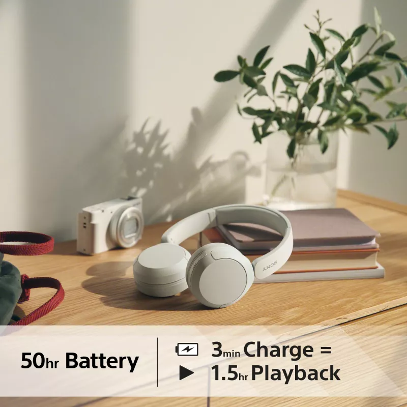 Auscultadores Sony WH-CH520 sem fios on-ear, Bluetooth 5.2, 50 h de reprodução, carregamento USB-C, branco