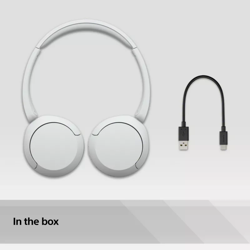 Auscultadores Sony WH-CH520 sem fios on-ear, Bluetooth 5.2, 50 h de reprodução, carregamento USB-C, branco