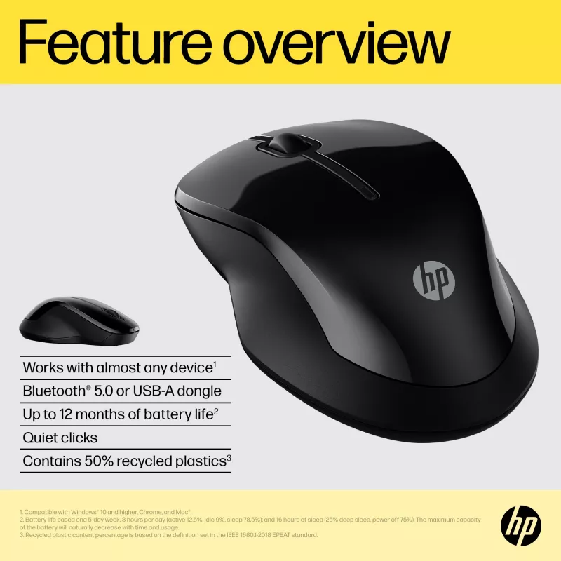 Rato HP 250 Dual, ambidestro, Bluetooth + USB Type-A, 1600 DPI, preto
