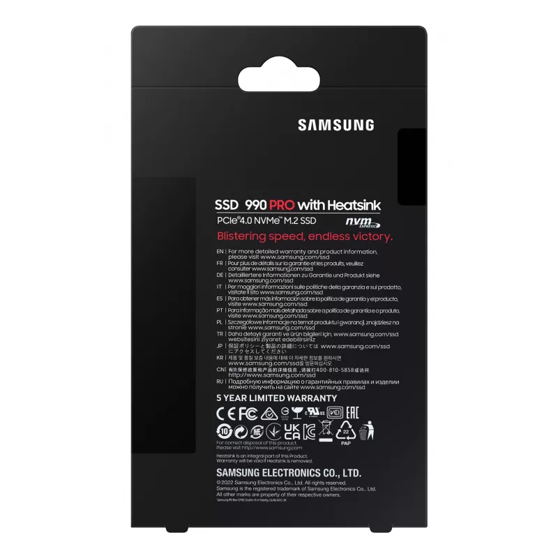 Unidade SSD Samsung 990 PRO com dissipador 2000 GB M.2 2280 M.2 NVMe MZ-V9P2T0CW