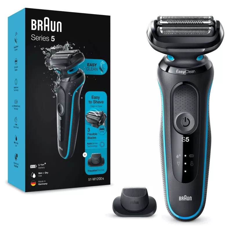 Máquina de barbear Braun Series 5 51-M1200s para homem máquina de barbear de lâminas aparador preto, azul