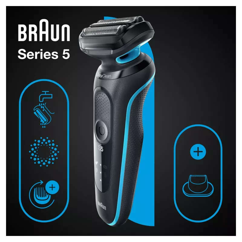 Máquina de barbear Braun Series 5 51-M1200s para homem máquina de barbear de lâminas aparador preto, azul
