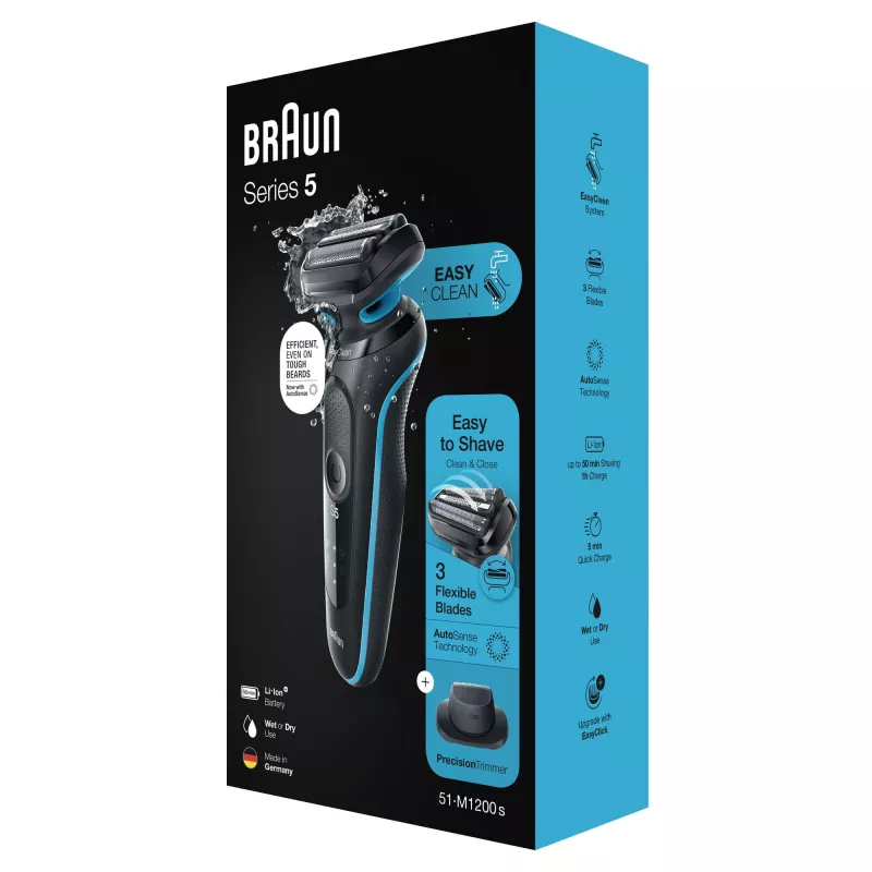 Máquina de barbear Braun Series 5 51-M1200s para homem máquina de barbear de lâminas aparador preto, azul